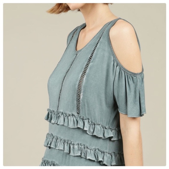 POL Blue Sage Cold Shoulder Top - Picture 7 of 9